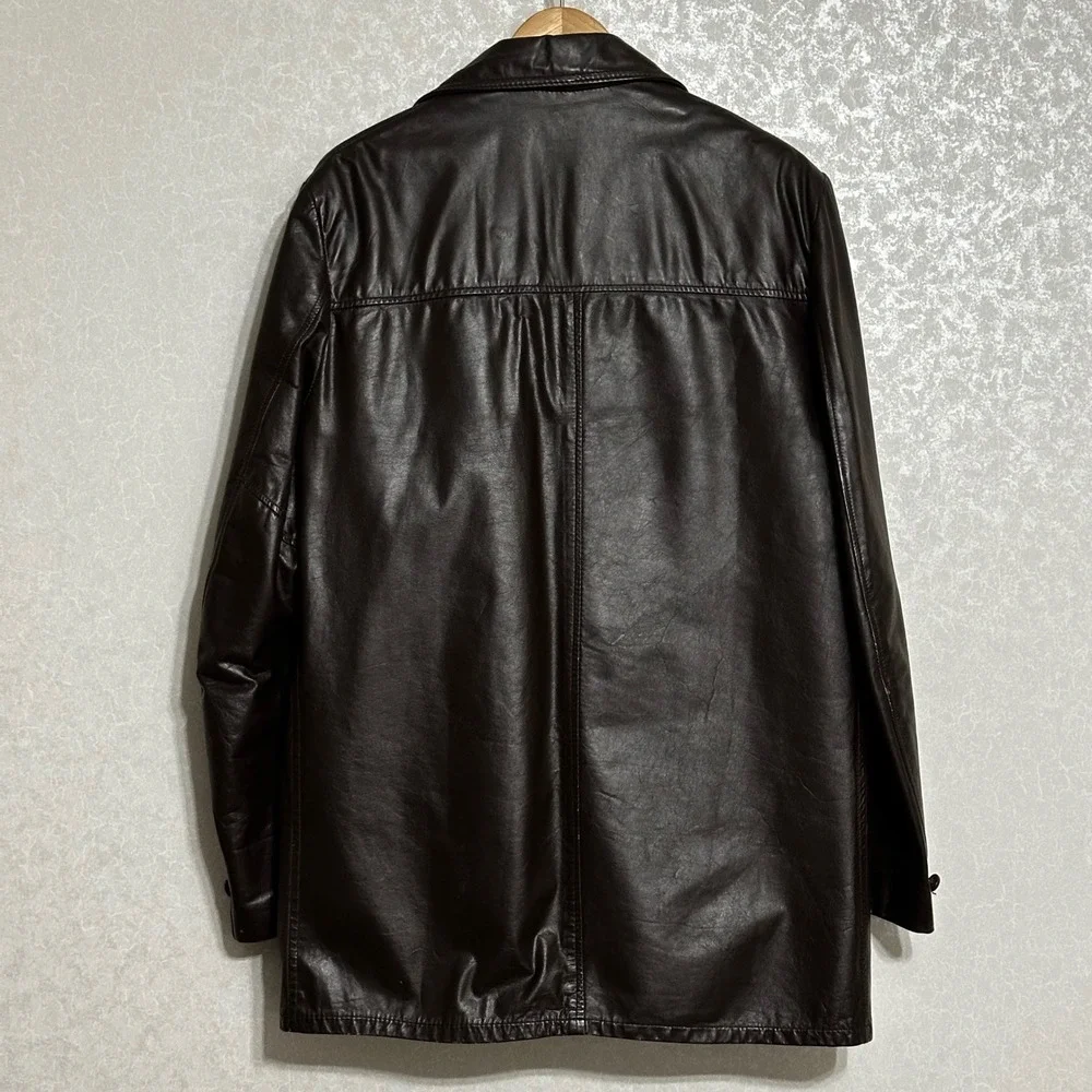 VTG Cooper Brown Leather Car Coat Jacket Made in USA Zip Out Faux Fur Liner 44 L - Picture 2 of 11